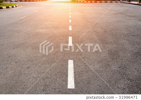 Asphalt road with marking lines white stripes 31996471