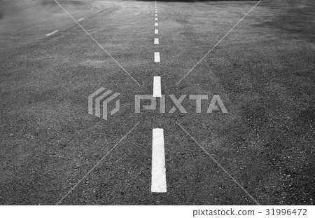 Asphalt road with marking lines white stripes Asphalt road with marking lines white stripes 31996472