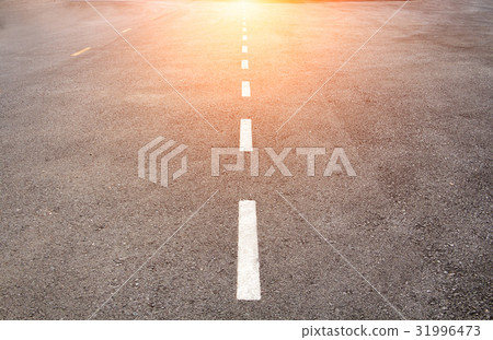 Asphalt road with marking lines white stripes Asphalt road with marking lines white stripes 31996473