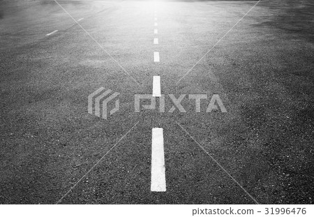 Asphalt road with marking lines white stripes Asphalt road with marking lines white stripes 31996476