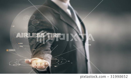 Airless Tire with hologram businessman concept Airless Tire with hologram businessman concept 31998652
