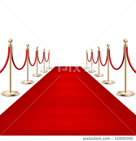 Realistic Red carpet between rope barriers. EPS 10 32000300