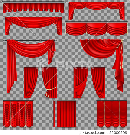 Luxury set of red velvet silk curtains. EPS 10 32000308