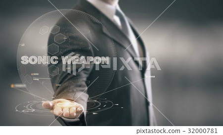 Sonic Weapon with hologram businessman concept Sonic Weapon with hologram businessman concept 32000781