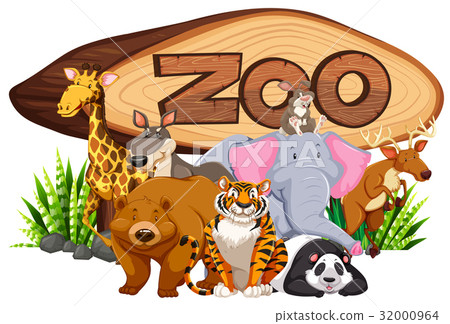 插圖素材: wild animals by the zoo sign