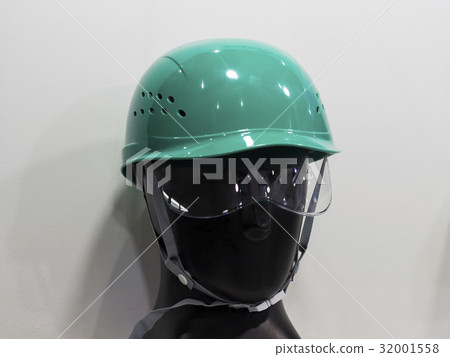 a mannequin with Safety helmets on a shelf a mannequin with Safety helmets on a shelf 32001558