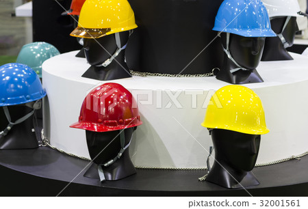 mannequins with Safety helmets on a shelf mannequins with Safety helmets on a shelf 32001561