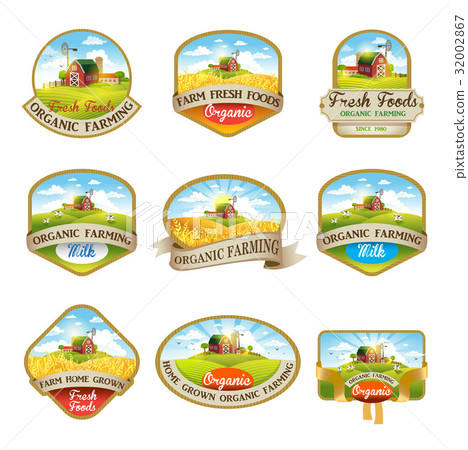 Labels with the image of a farm 32002867