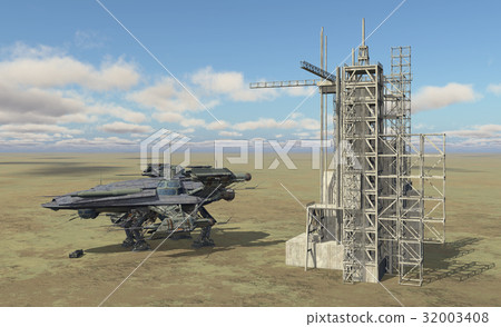 Spacecraft and space station in a landscape 32003408