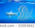 .Little fishes unite fight with big fish. 32003842