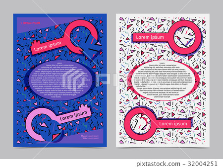 Brochure design layout with Memphis style pattern. 32004251