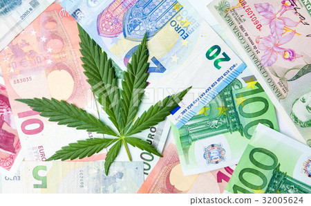 Marijuana leaves and money bills Marijuana leaves and money bills 32005624