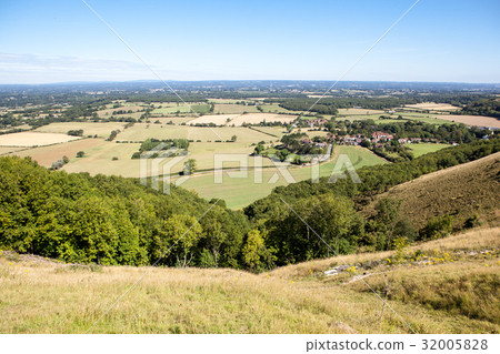 View of the South Downs, fields and the houses View of the South Downs, fields and the houses 32005828