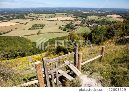 View of the South Downs, fields and the houses 32005829