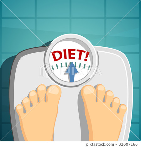 Human weighed on the scales. 32007166