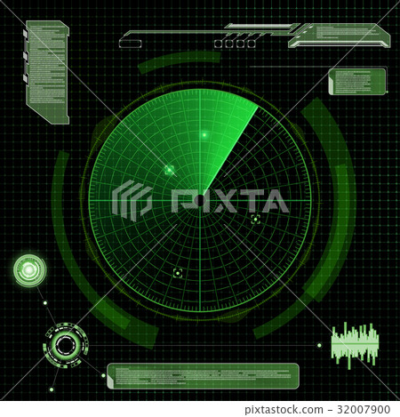 Military green radar. Screen with target. 32007900