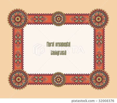 Oriental floral frame. Mosaic border background Oriental floral frame. Mosaic border background 32008376