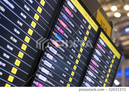 Flights information board in airport terminal Flights information board in airport terminal 32015371