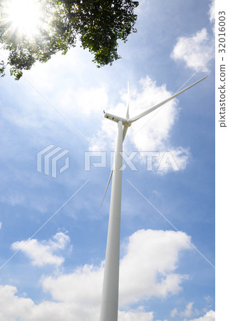 Wind turbine under blue sky - Clean Energy genesis 32016003