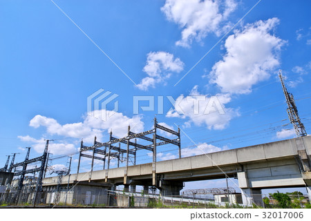 Shinkansen highway and substation under the blue sky c 32017006