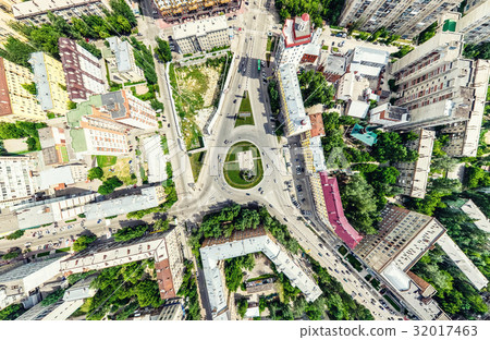 Aerial city view with crossroads and roads, houses 32017463