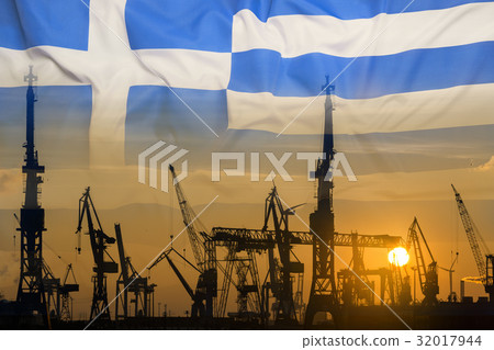 Industrial concept with Greece flag at sunset Industrial concept with Greece flag at sunset 32017944