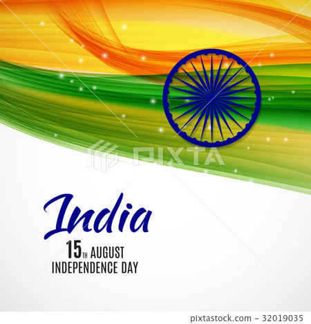 Indian Independence Day Background with Waves and 32019035