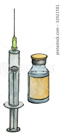 watercolor sketch of syringe isolated on white 32021581