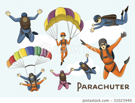 Vector set of parachuter 32023940