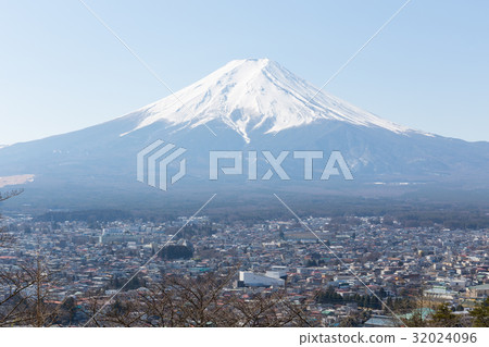 Fuji mountain and Fujiyoshida city in the morning Fuji mountain and Fujiyoshida city in the morning 32024096