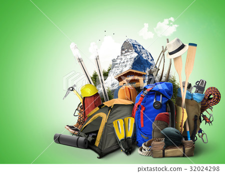 Travel backpacks with climbing equipment Travel backpacks with climbing equipment 32024298