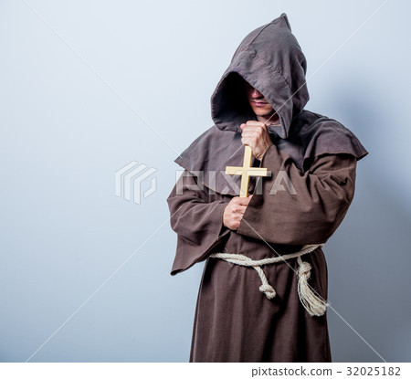 Portrait of Young catholic monk with cross Portrait of Young catholic monk with cross 32025182