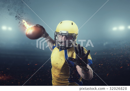 American football player with burning ball 32026828