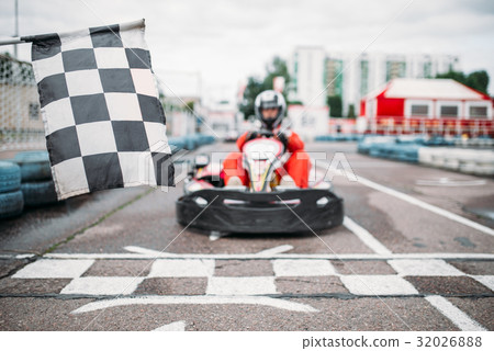 Carting racer on start line, front view 32026888