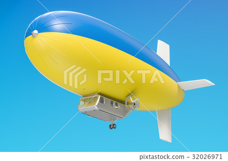 Airship or dirigible balloon with Ukrainian flag Airship or dirigible balloon with Ukrainian flag 32026971