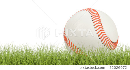 Baseball ball concept on the grass, 3D rendering 32026972