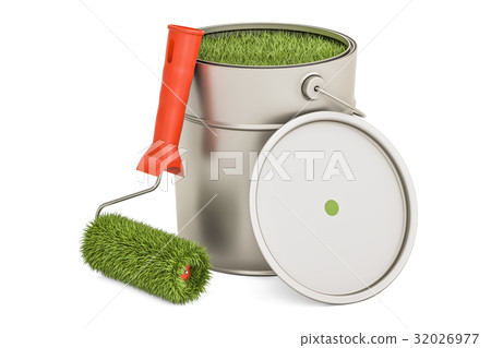 Eco-friendly paint concept. Can with grassy paint Eco-friendly paint concept. Can with grassy paint 32026977