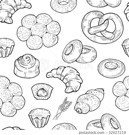 Seamless food sketch pattern. 32027219