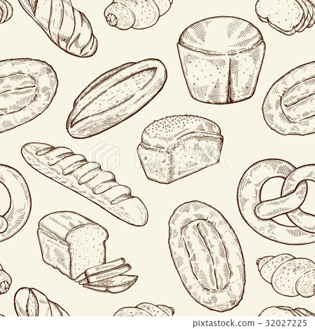 Seamless food sketch pattern. Hand drawn bread 32027225