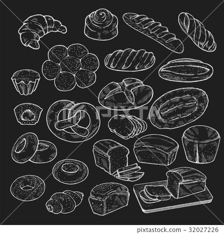 set of food sketch illustration. Hand drawn bread 32027226