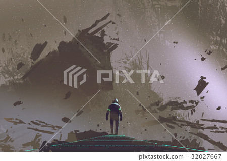 the astronaut walking on light path in dead earth the astronaut walking on light path in dead earth 32027667