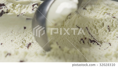 macro mint ice cream with chocolate chips being 32028310