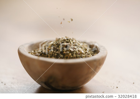 dried provence herb mix in wood bowl for seasoning 32028418