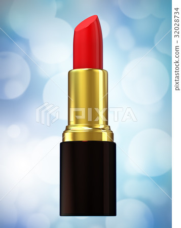 Red lipstick on blue bokeh background Red lipstick on blue bokeh background 32028734