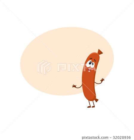 Funny sausage character with human face showing Funny sausage character with human face showing 32028936