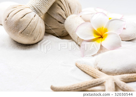 Spa and massage decoration on white sand Spa and massage decoration on white sand 32030544