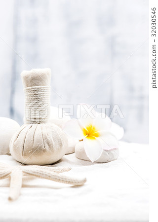Spa and massage decoration on white sand 32030546