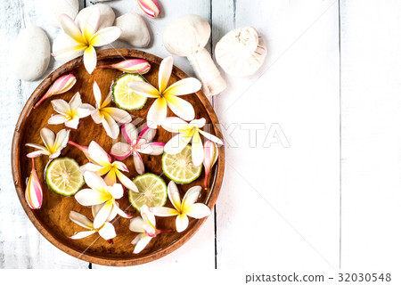 Spa and massage decoration on white background Spa and massage decoration on white background 32030548