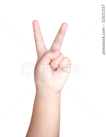Kid or Children hand show the number two isolated on white background with clipping path Kid or Children hand show the number two isolated on white background with clipping path 32032337