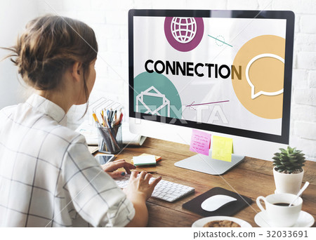 Technology social media connection icons Technology social media connection icons 32033691